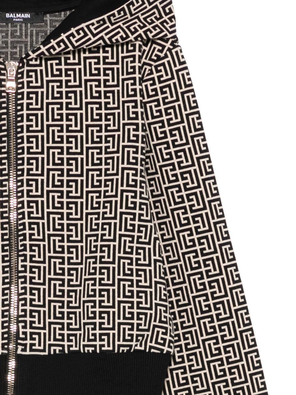 BALMAIN Felpa con cappuccio con motivo monogramma PB all-over