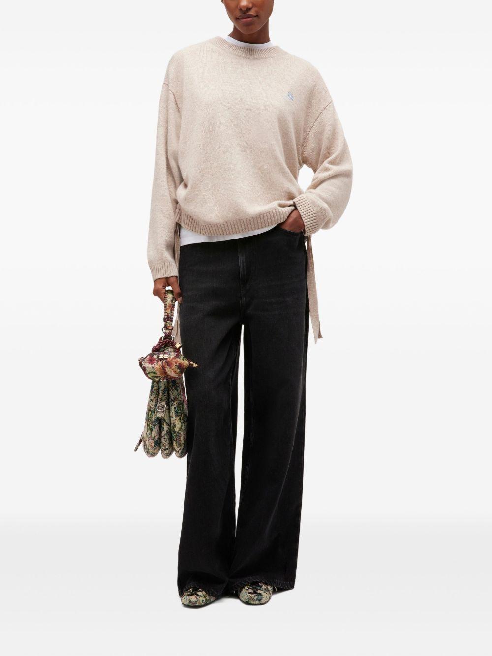 GANNI Maglia in lana écru con fiocco