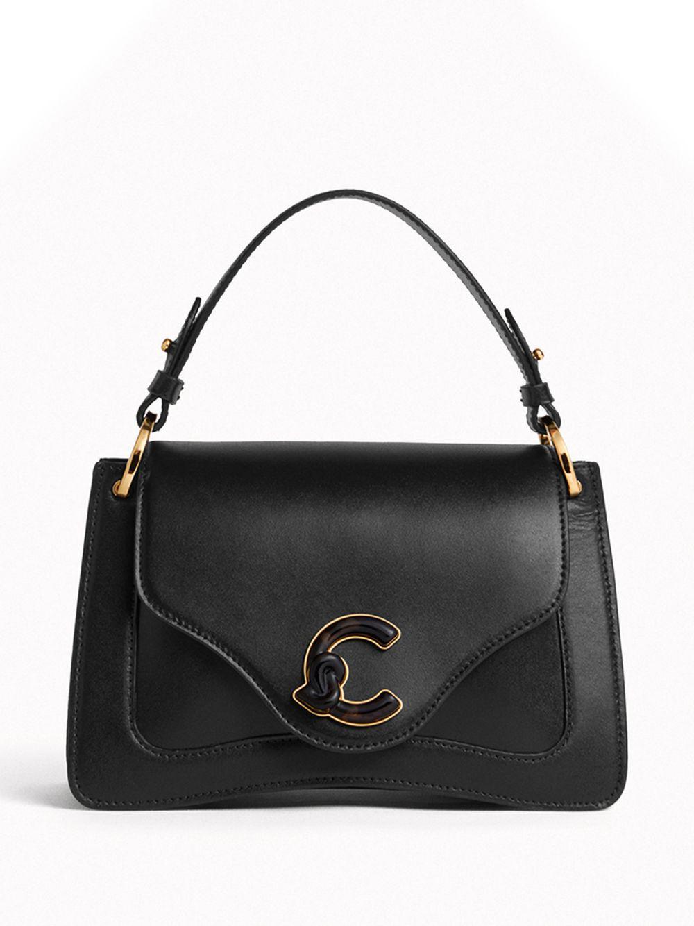 COCCINELLE Borsa a mano nera in pelle con logo