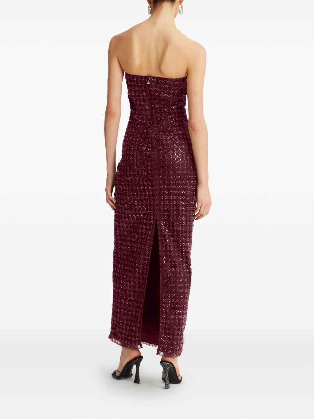 ROTATE Abito lungo a tubino bordeaux con paillettes