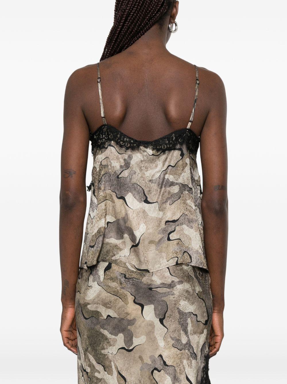 PINKO Top Riserva con stampa camouflage e pizzo