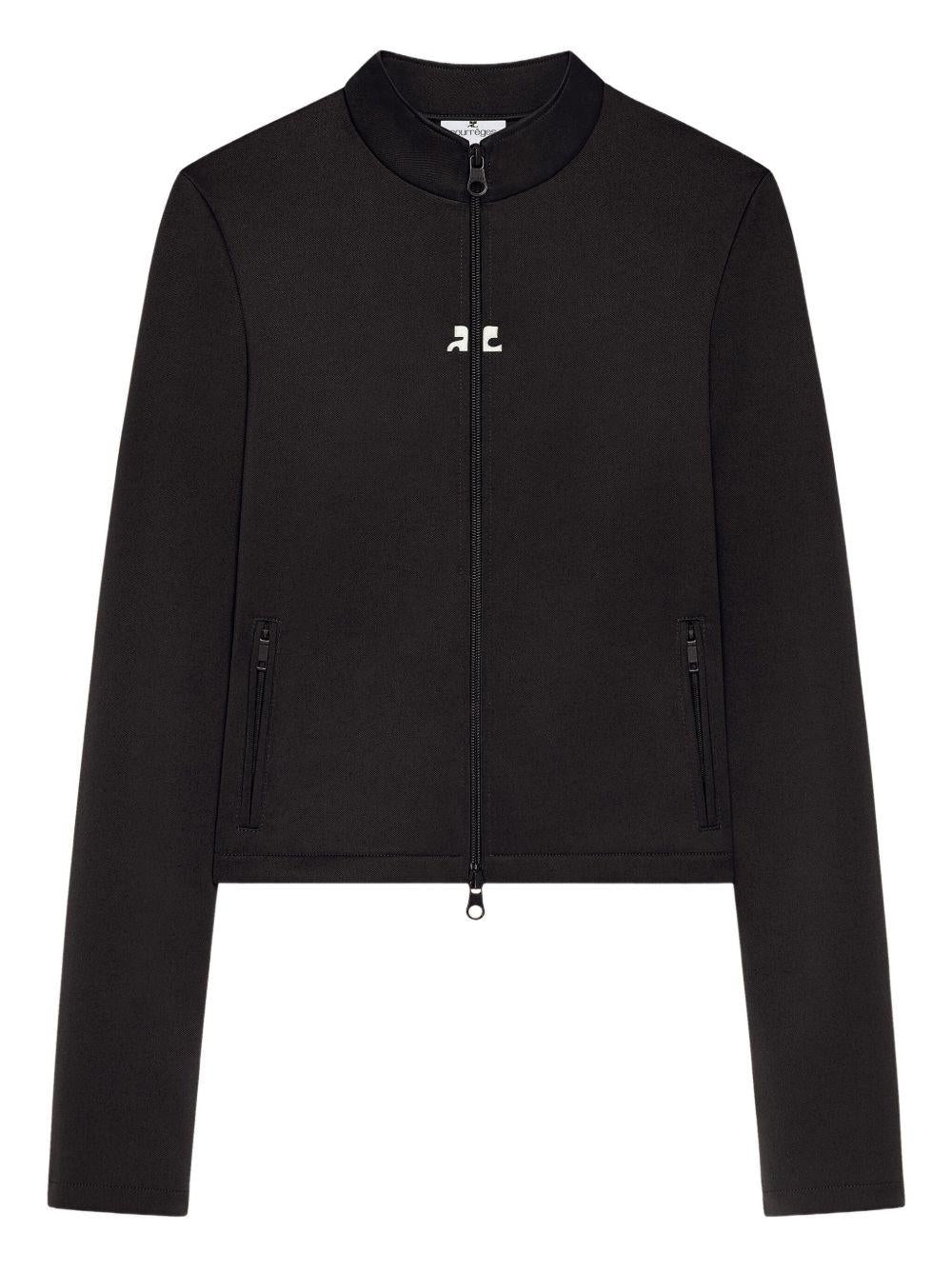 COURREGES Giacca nera con zip centrale e logo<BR/>