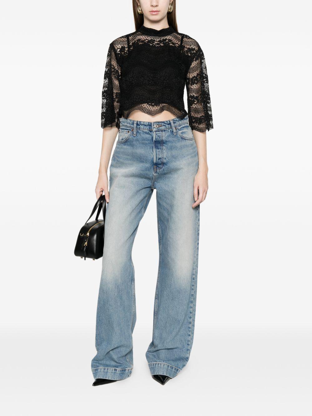 TWINSET Top nero in pizzo con maniche 3/4