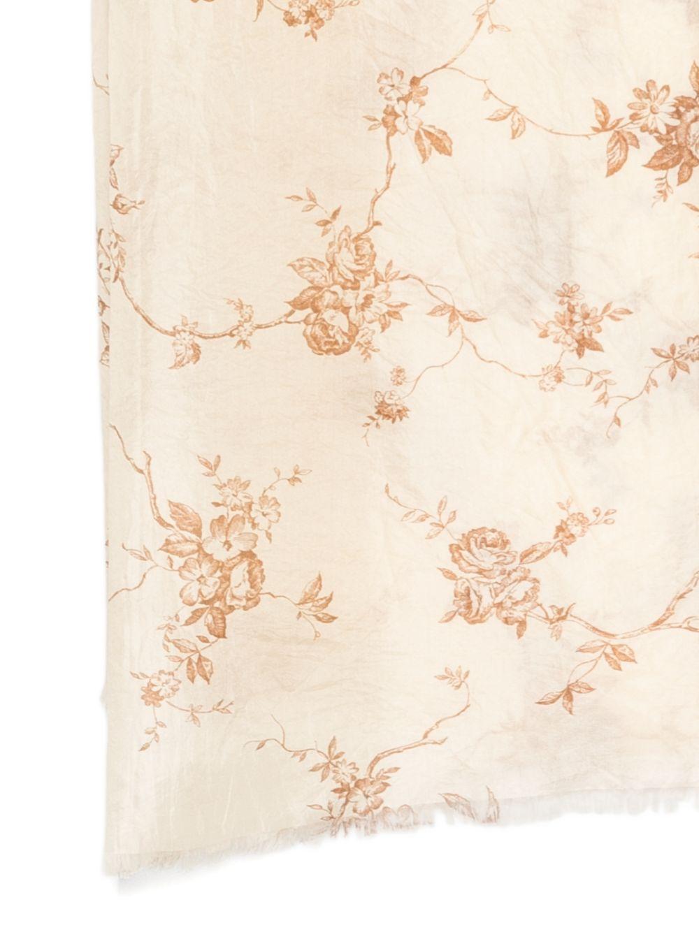 SEVENTY Foulard in seta beige con stampa floreale