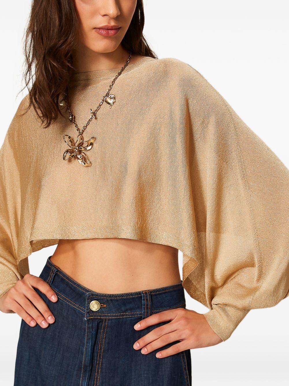 TWINSET Maglia cropped dorata con finitura lurex