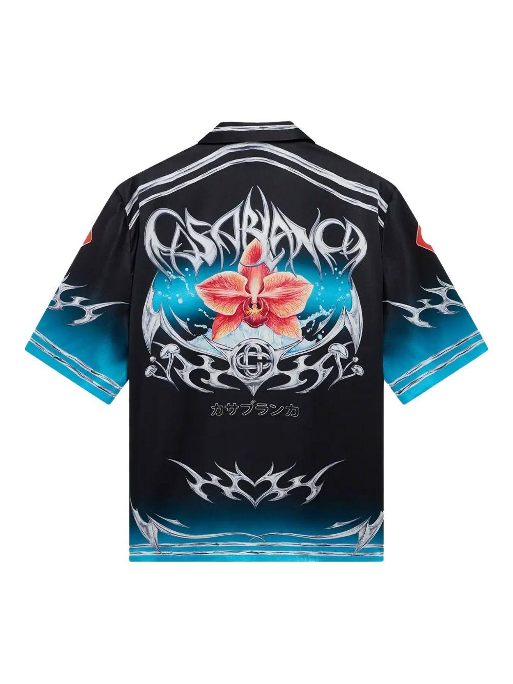 CASABLANCA Camicia nera di seta con design grafico