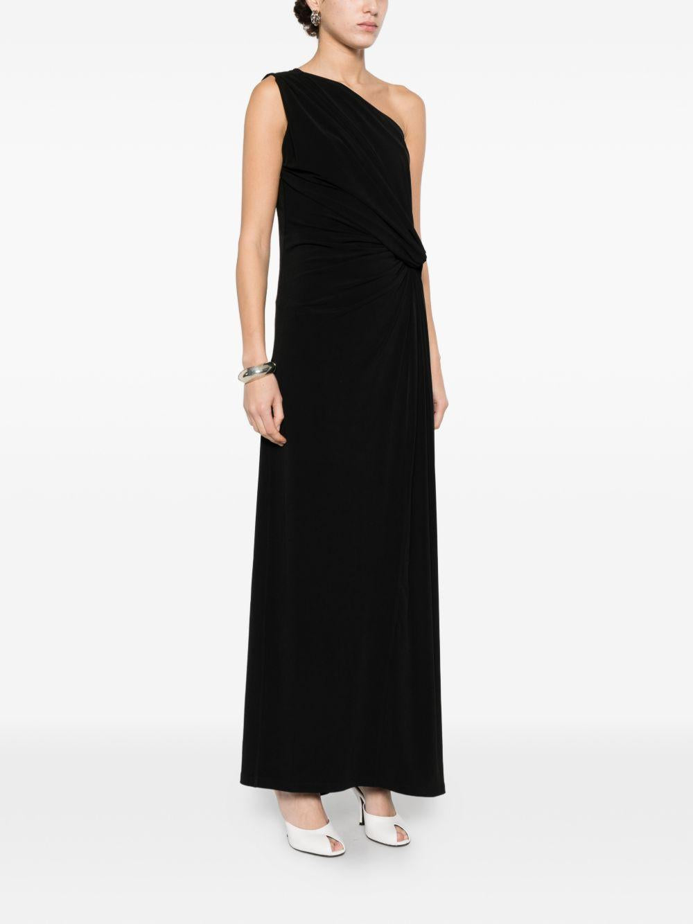 ELEH Abito lungo monospalla nero drappeggiato