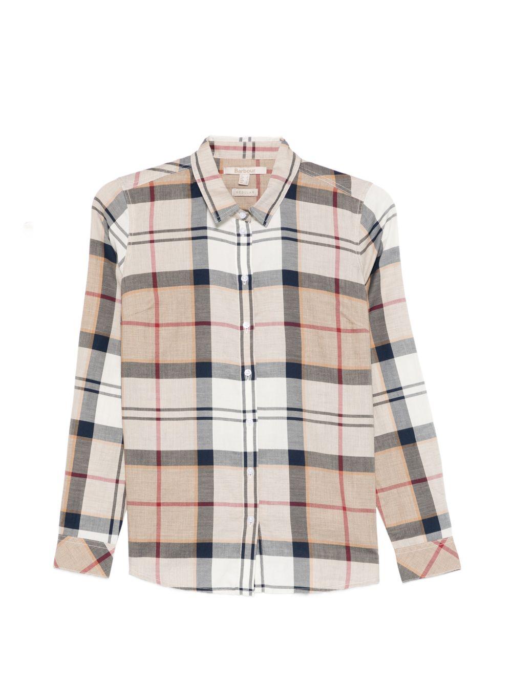 BARBOUR Camicia a quadri marrone in cotone