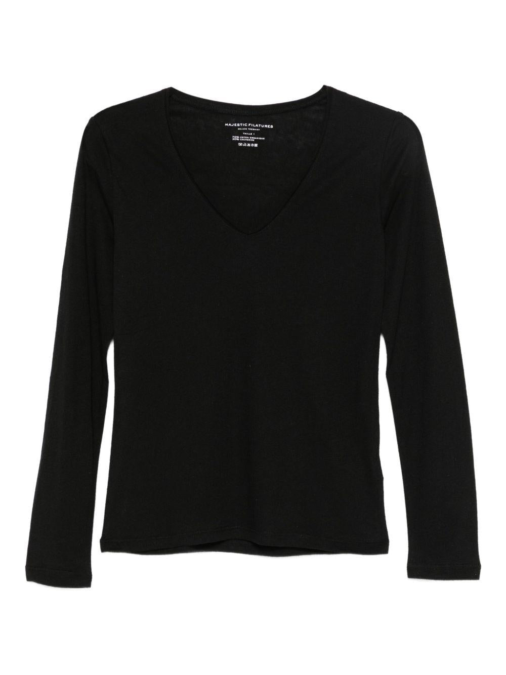 MAJESTIC FILATURES Maglia con scollo a V nera