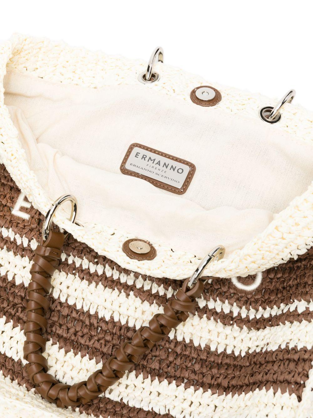 ERMANNO FIRENZE Borsa Shopping in rafia marrone e beige