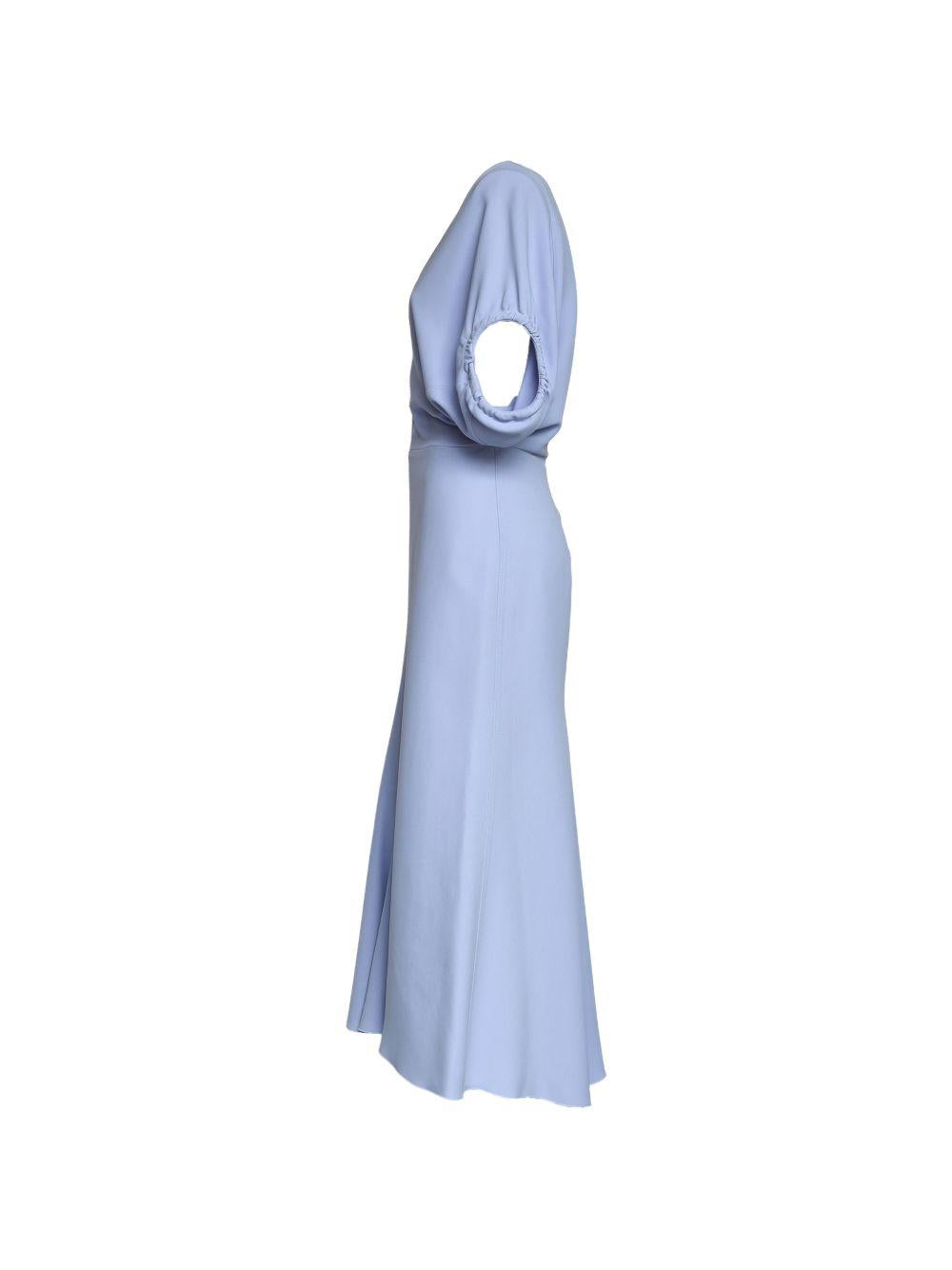 VICTORIA BECKHAM Abito midi azzurro con scollo a V a maniche corte