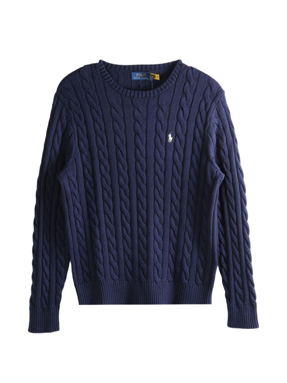 POLO RALPH LAUREN Maglia in cotone a maniche lunghe con trama a treccia e logo