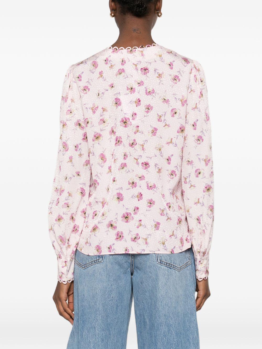 TWINSET Camicia color panna a fiori rossi con scollo a V