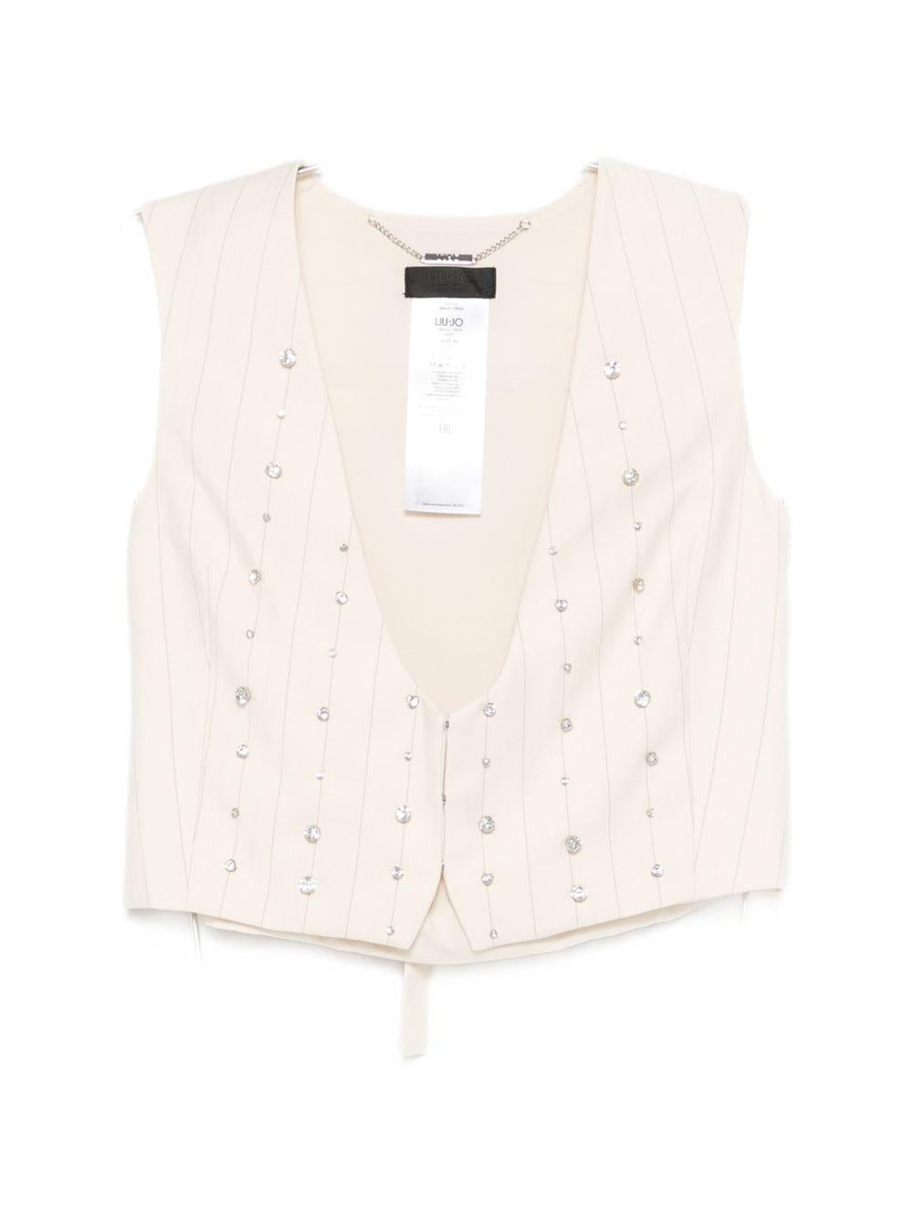 LIUJO Gilet beige gessato con applicazioni