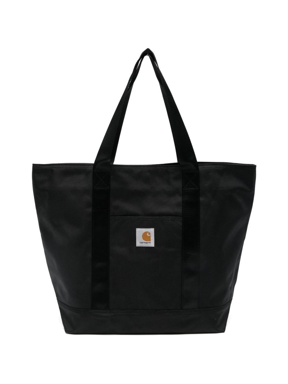 CARHARTT WIP Shopping bag nera con logo ricamato