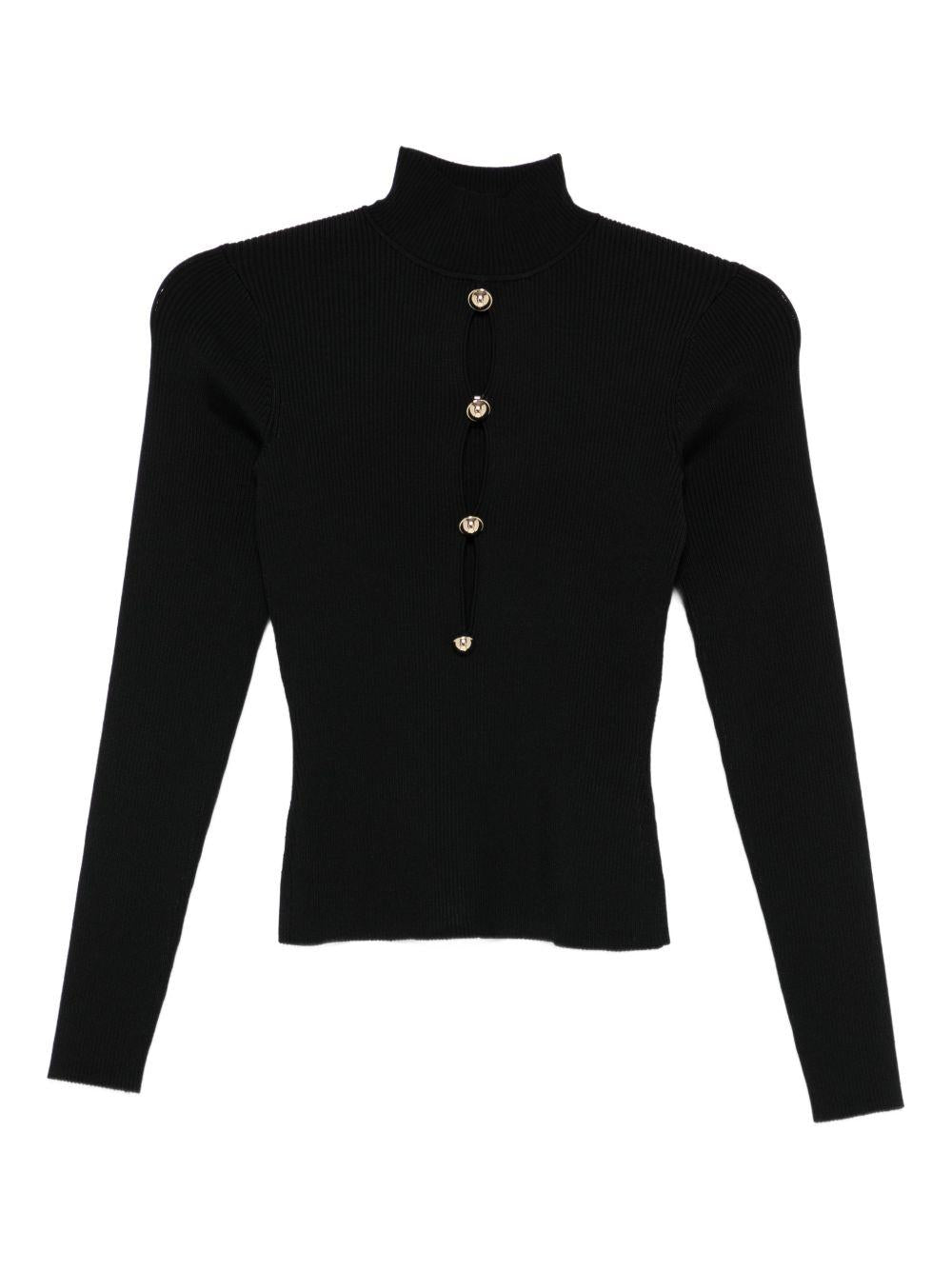 SELF PORTRAIT Top nero a maniche lunghe in maglia a coste