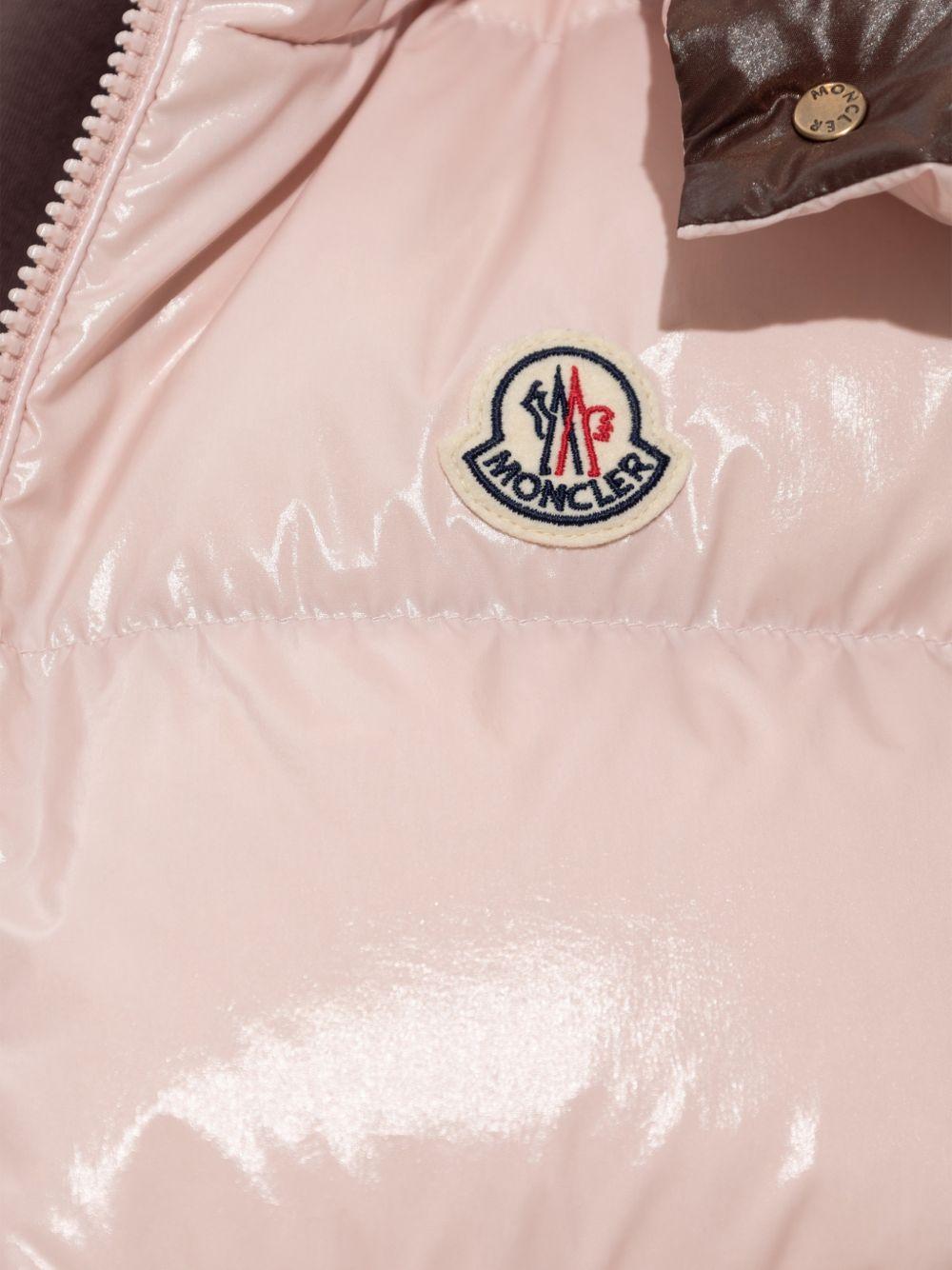 MONCLER Gilet imbottito rosa con cappuccio e tasche laterali