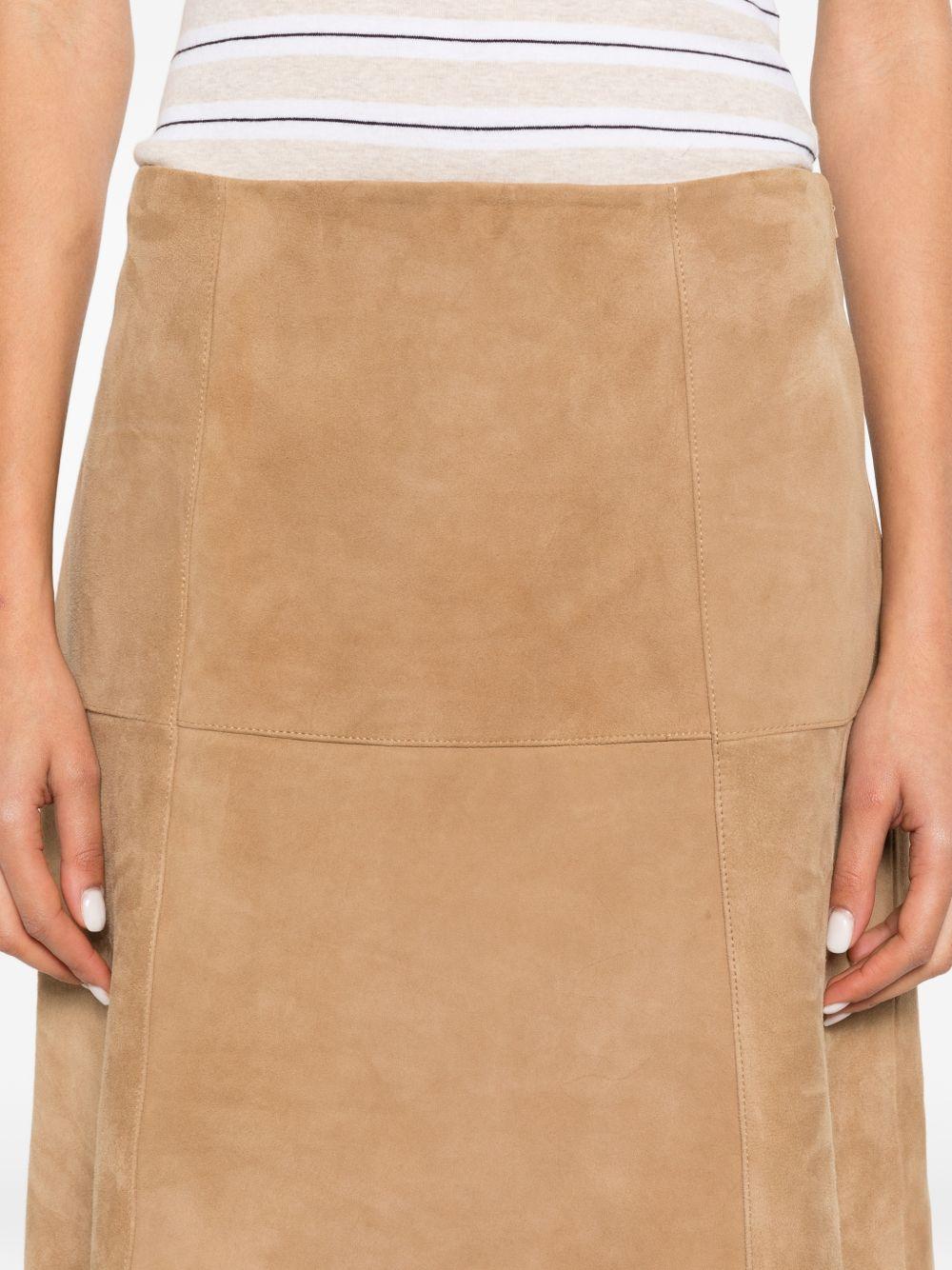 YERSE Gonna midi amore in pelle scamosciata cammello