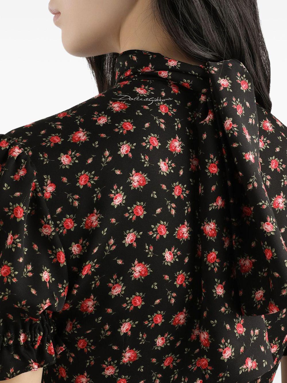 DOLCE e GABBANA Blusa nera in seta con stampa floreale