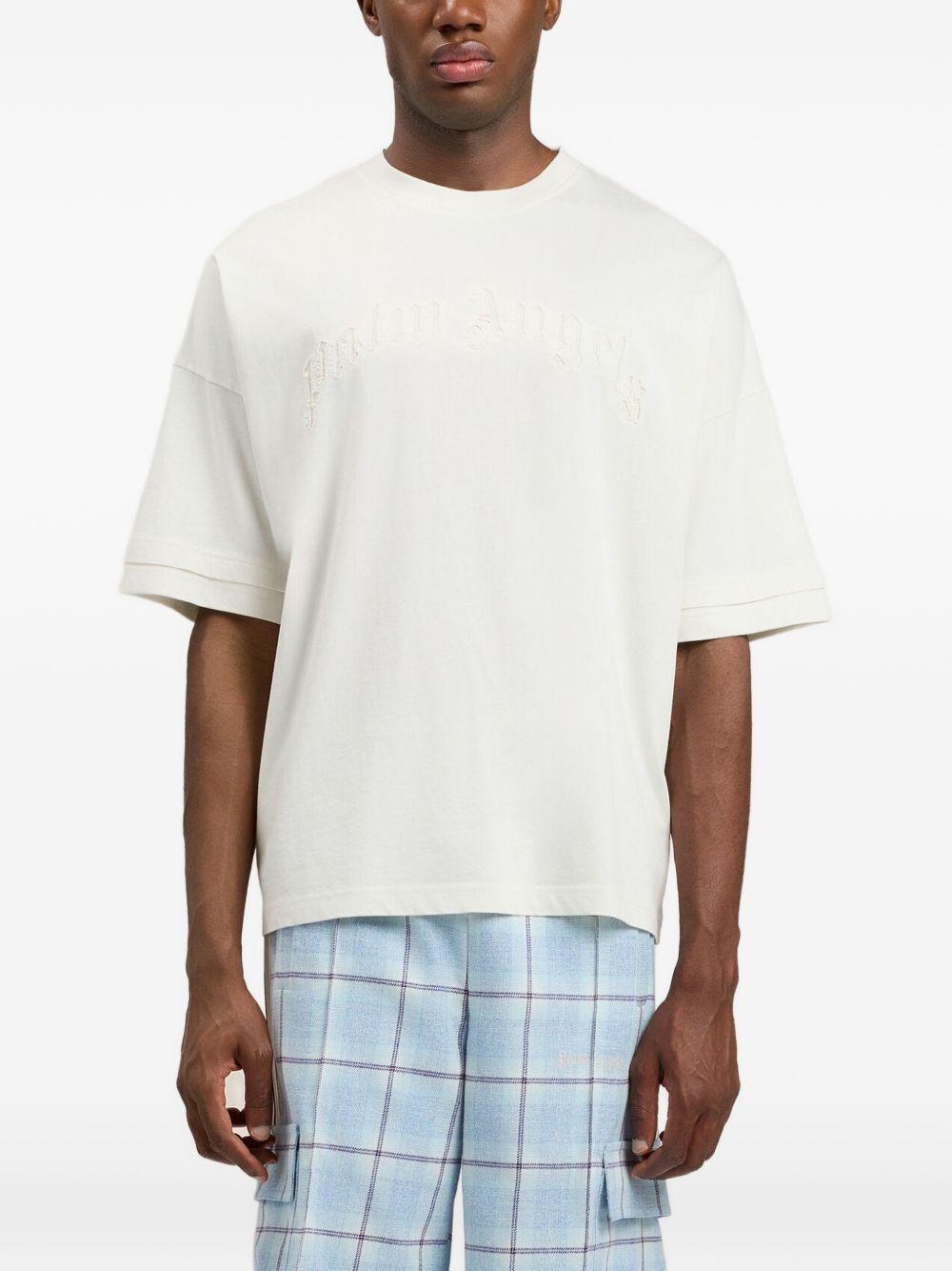 PALM ANGELS T-shirt in cotone bianco con logo bianco