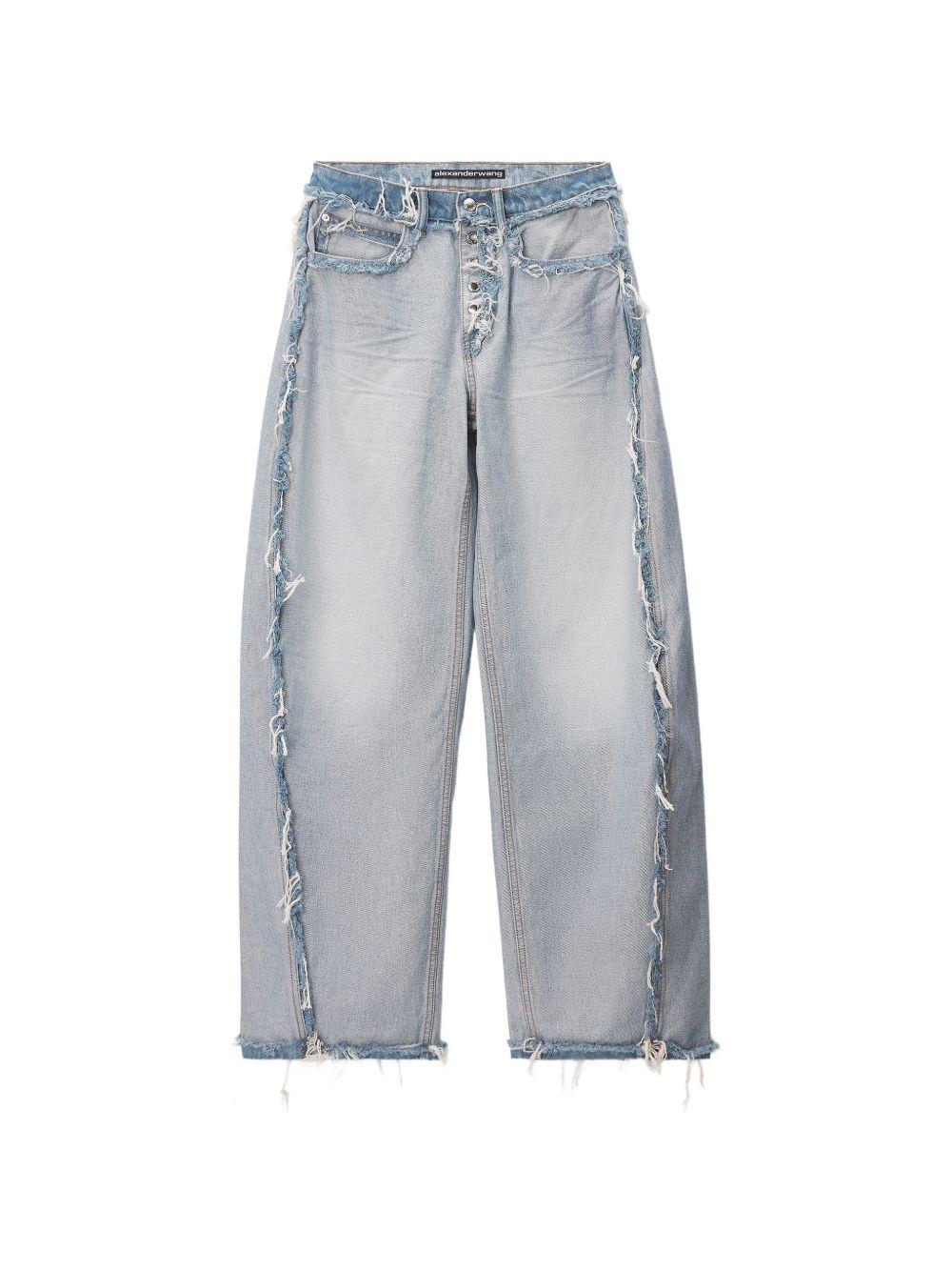 ALEXANDER WANG Jeans lunghi balloon azzurro chiaro in cotone con dettagli sfrangiati