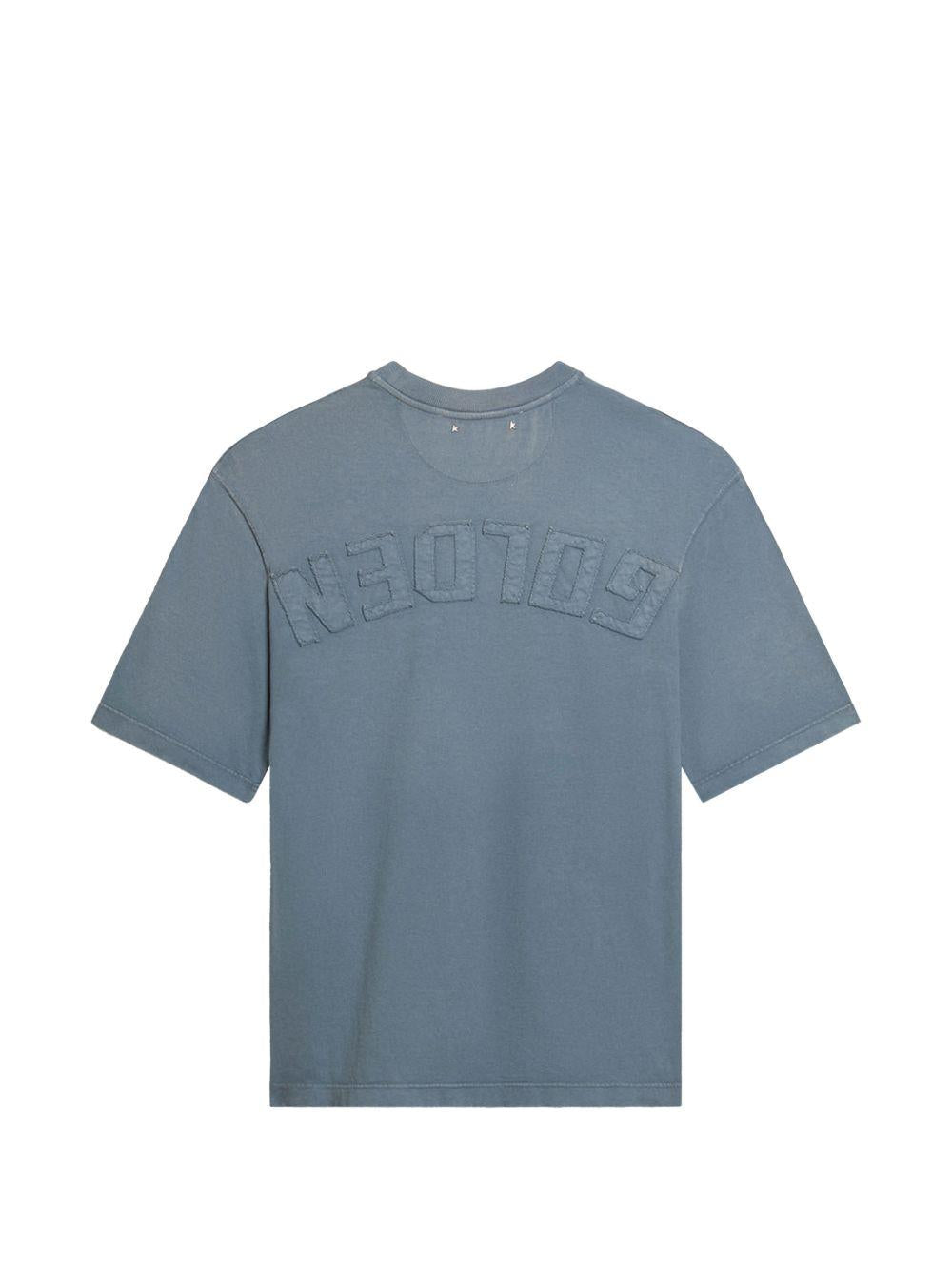 GOLDEN GOOSE T-shirt in cotone azzurro a maniche corte