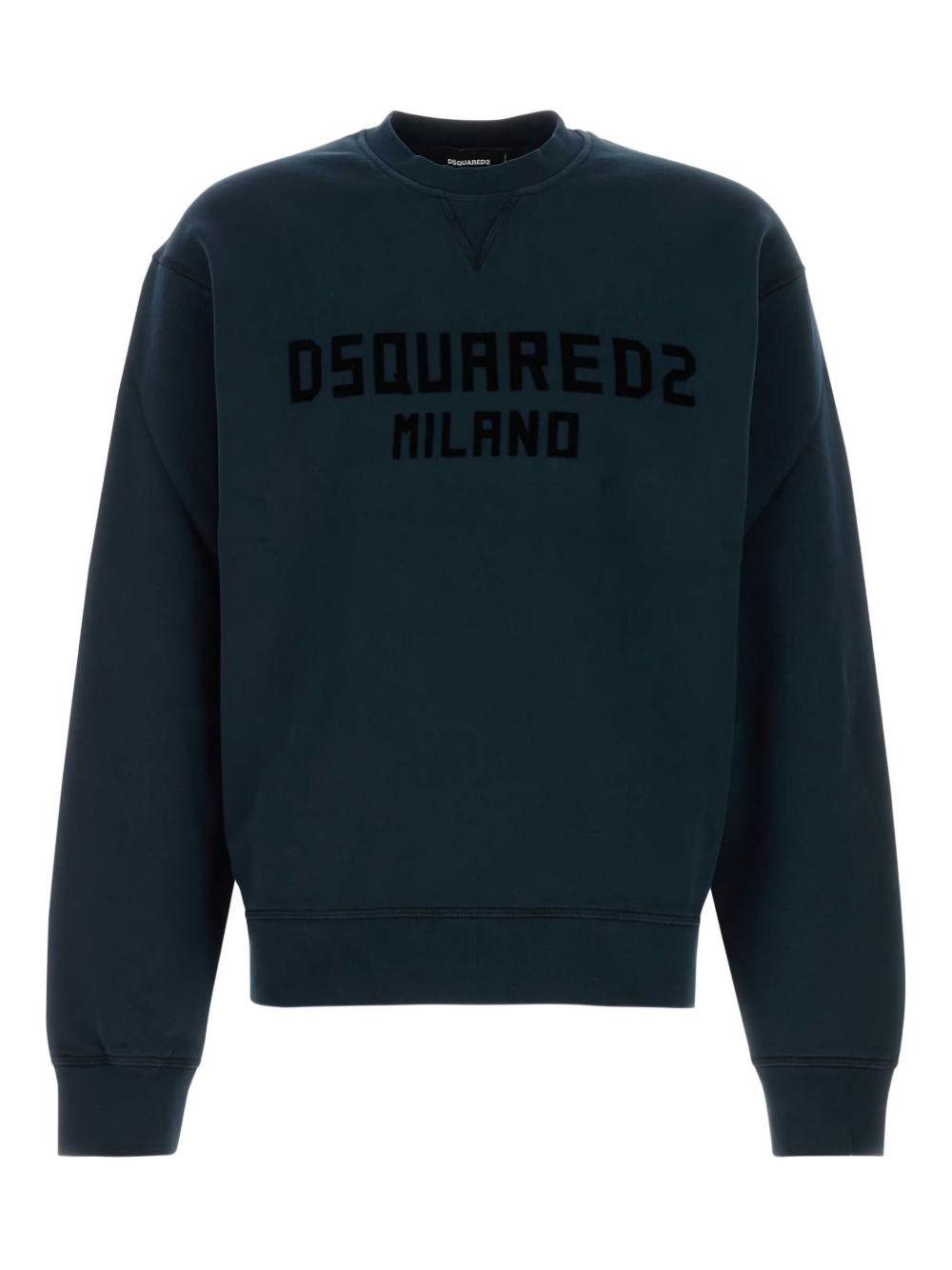 DSQUARED2 Felpa in cotone blu navy con logo