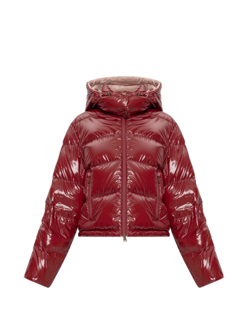 MONCLER Piumino corto lucido rosso con cappuccio