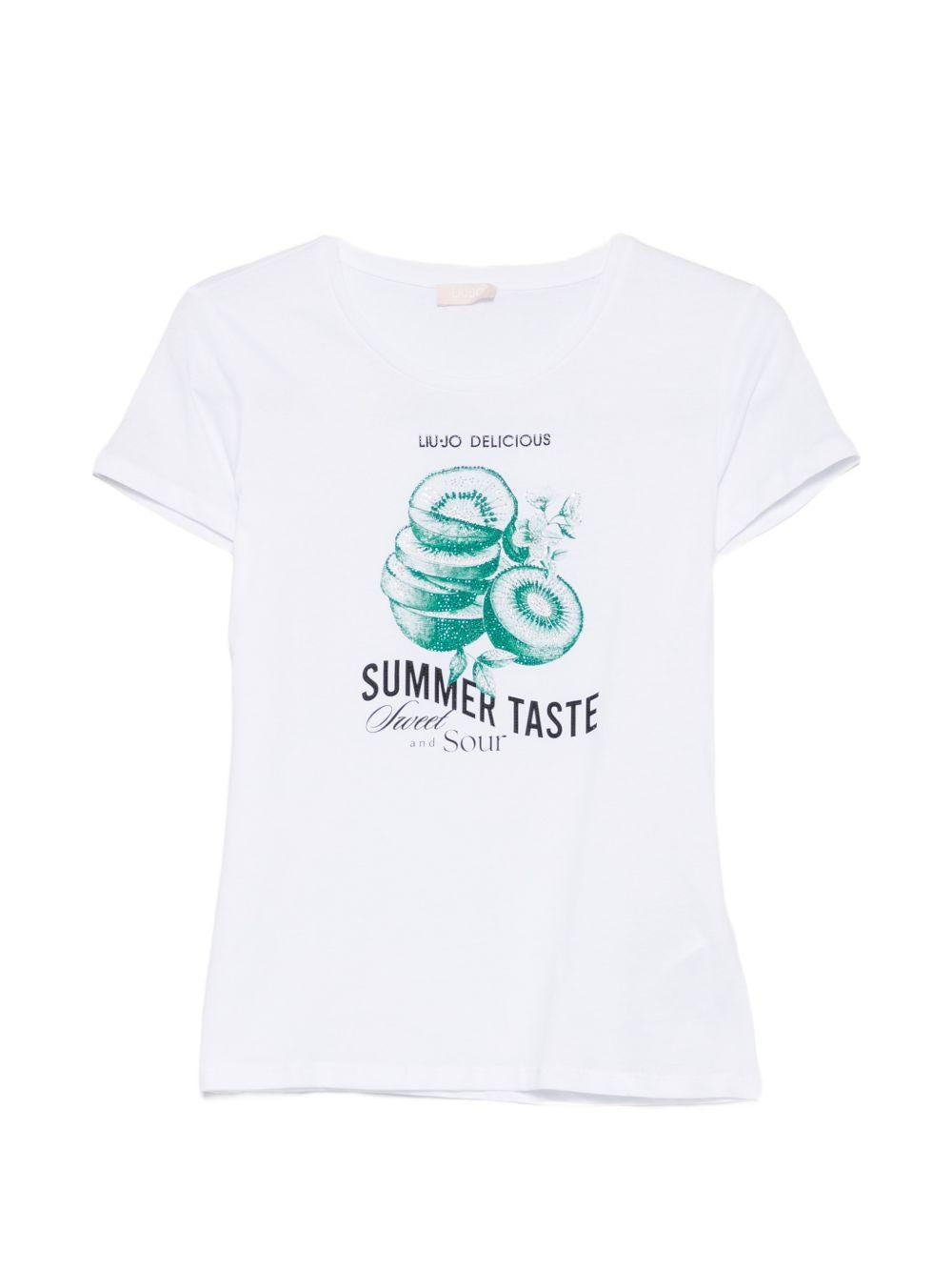 LIUJO T-shirt in cotone bianco con stampa "Summer taste"