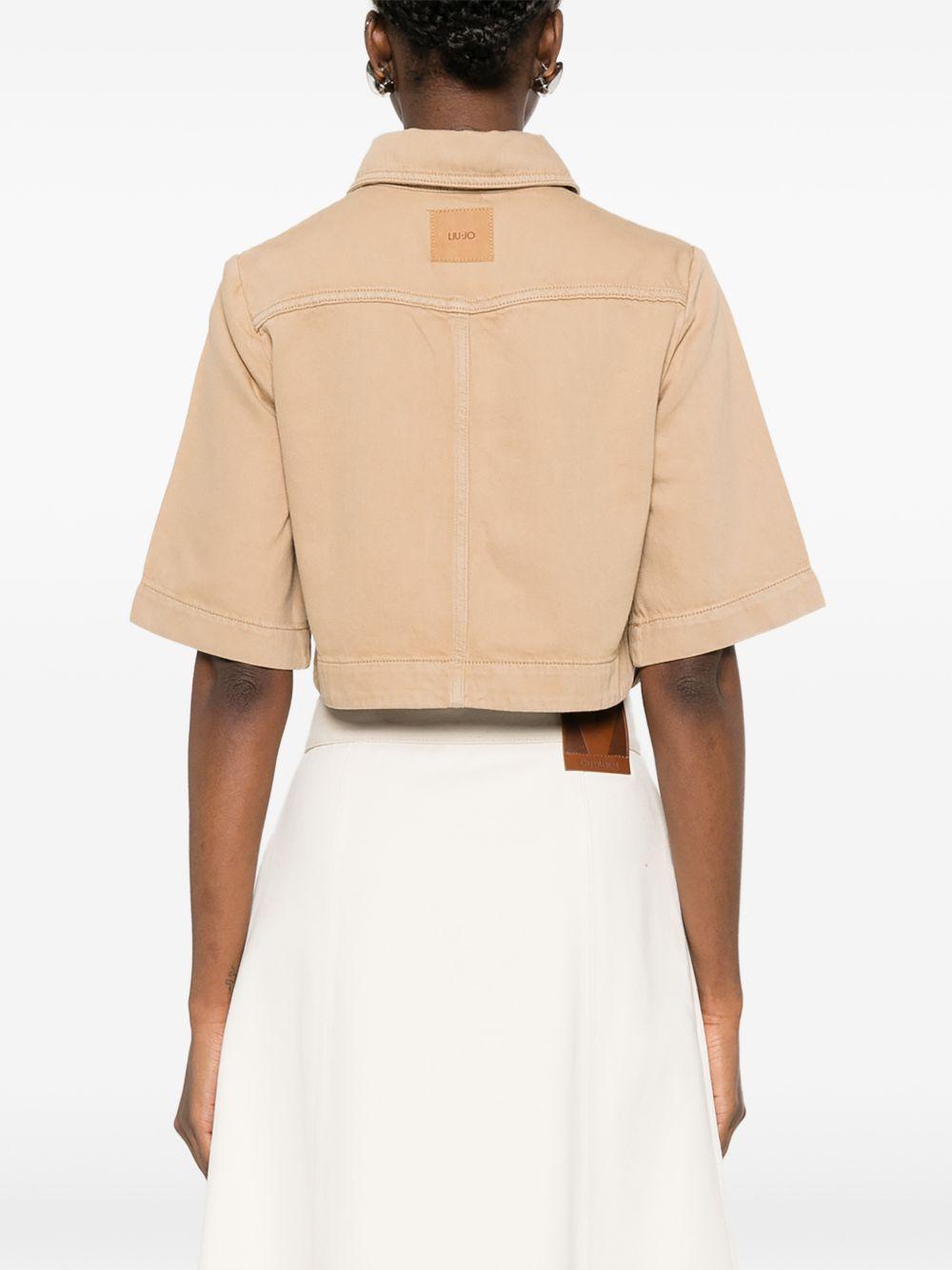 LIUJO Camicia corta in cotone beige a maniche corte