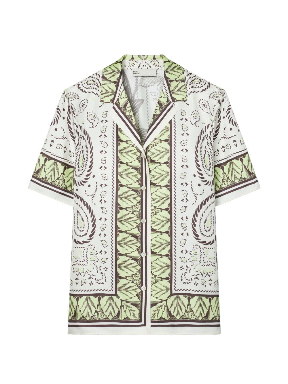 TORY BURCH Camicia camp in seta con stampa