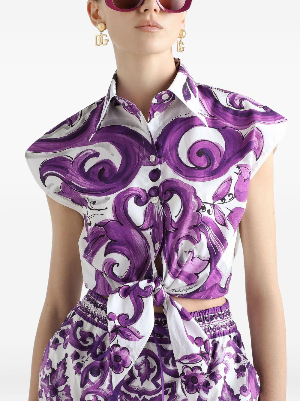 DOLCE e GABBANA Camicia in popeline con stampa maiolica viola