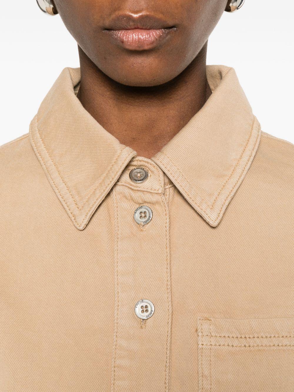 LIUJO Camicia corta in cotone beige a maniche corte
