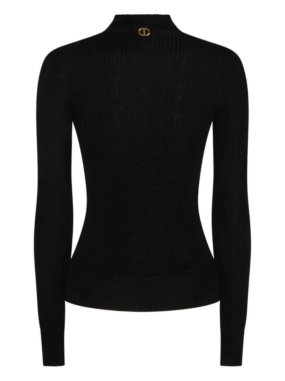 TWINSET Maglia a collo alto a costine nera