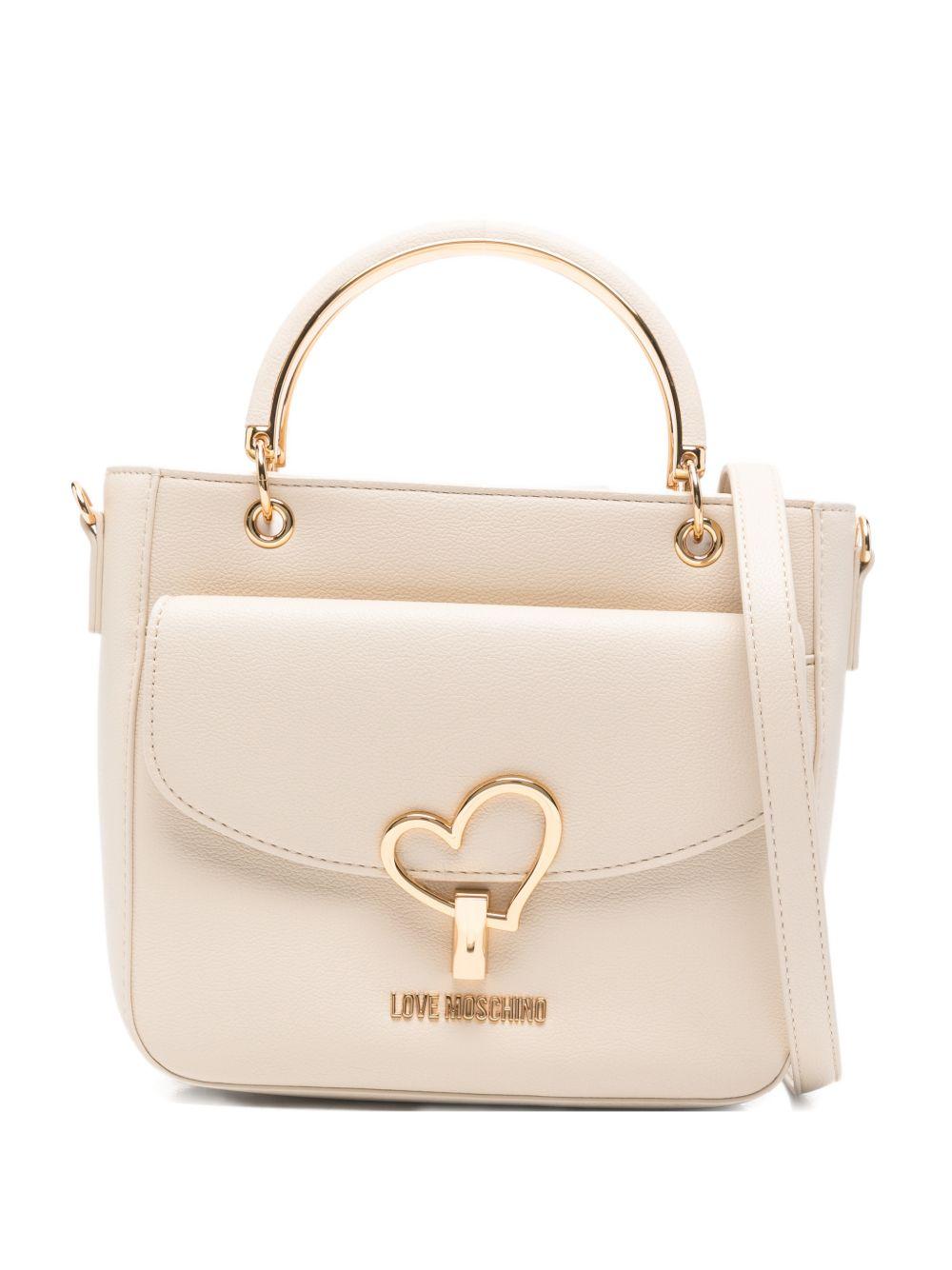 LOVE MOSCHINO Borsa a mano tote avorio in ecopelle con tasca esterna