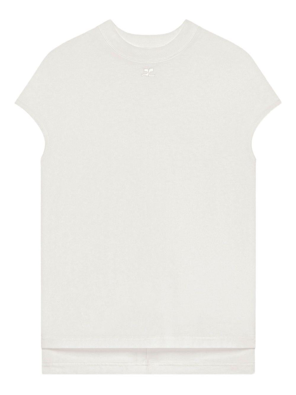 COURREGES T-shirt in cotone bianco a maniche corte