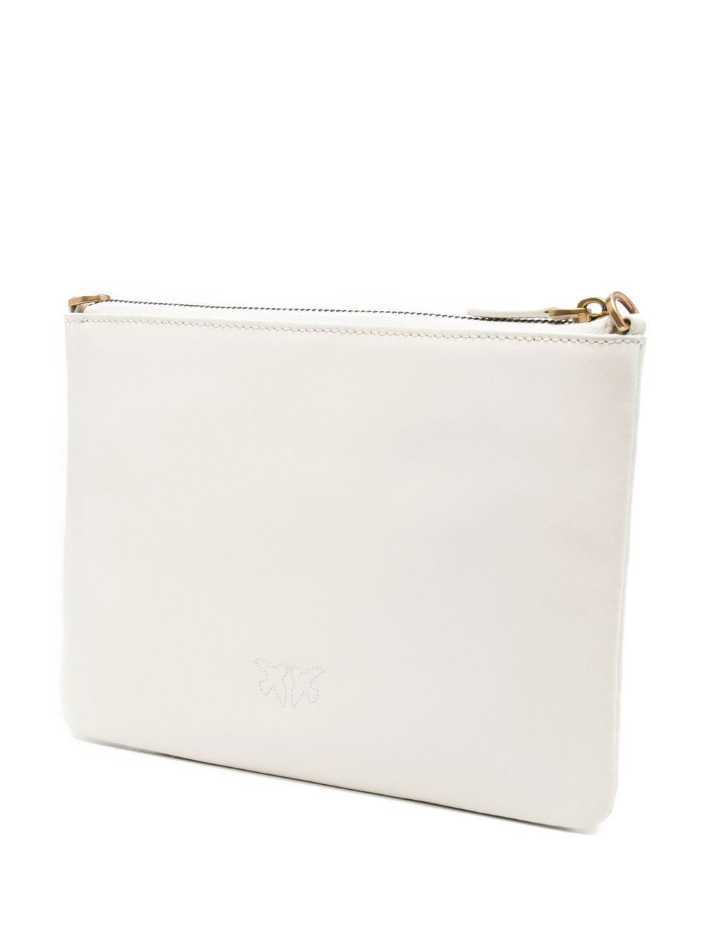 PINKO Borsa Flat Classic avorio in pelle con dettagli oro