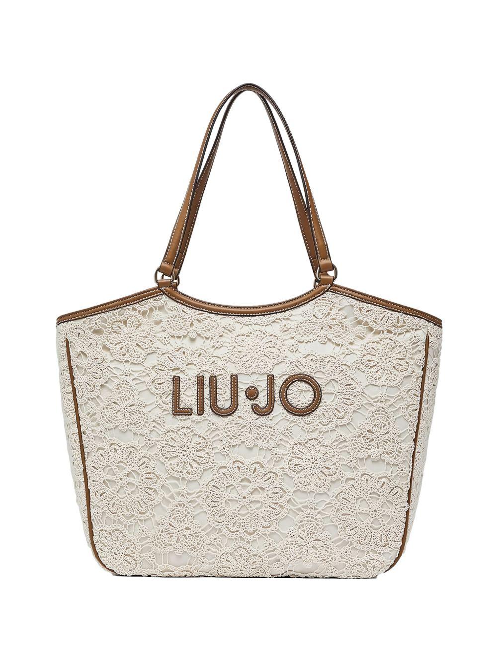 LIUJO Borsa a mano con ricamo crochet color panna