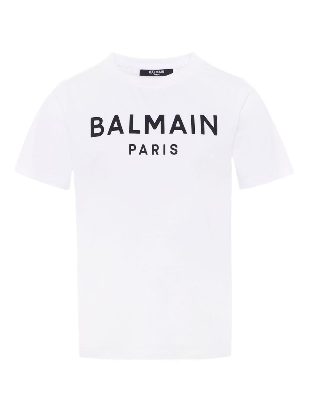BALMAIN T-shirt in cotone bianco con stampa