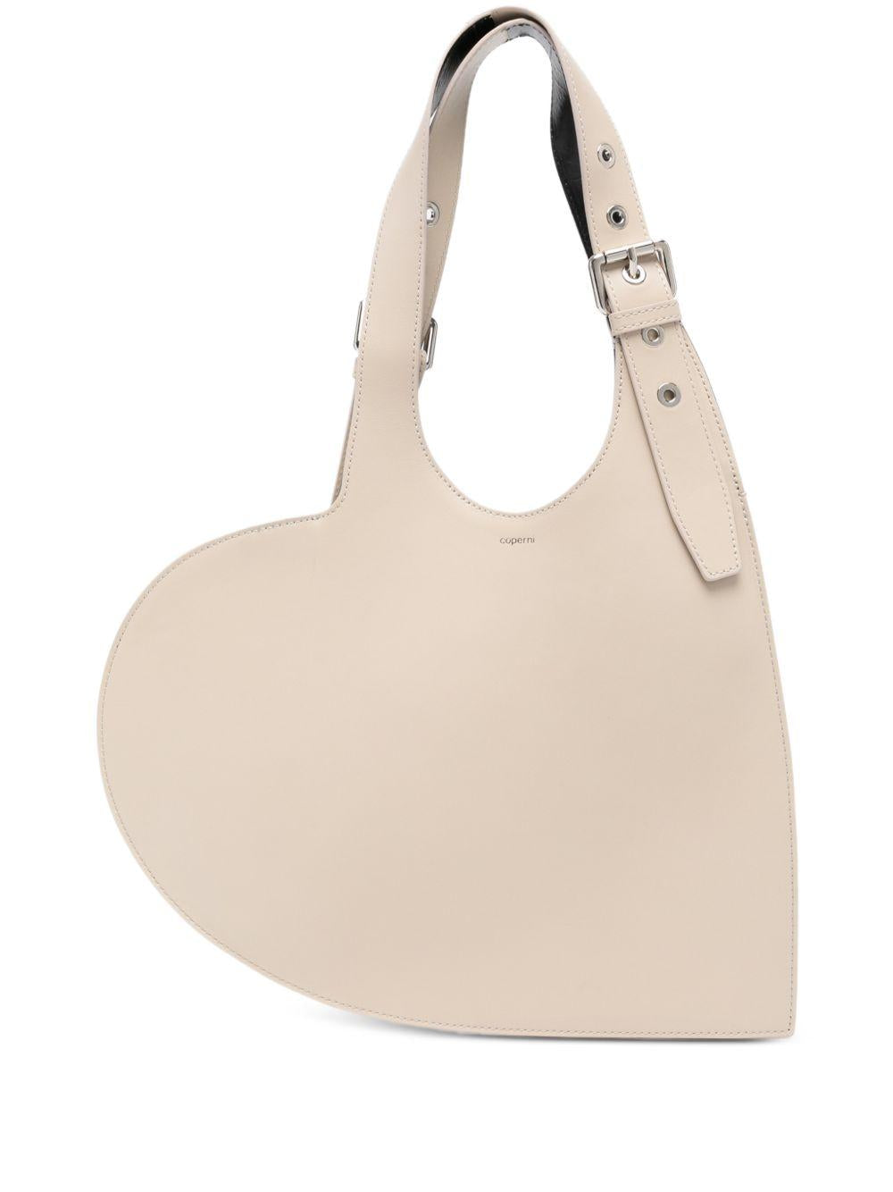 COPERNI Borsa a spalla a forma di cuore in pelle beige