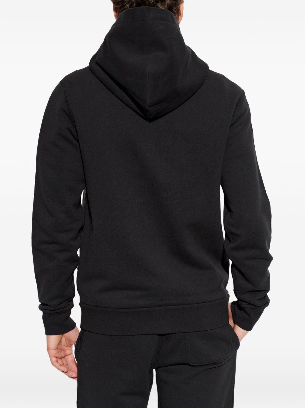 MONCLER Felpa nera con zip e cappuccio con logo ricamato