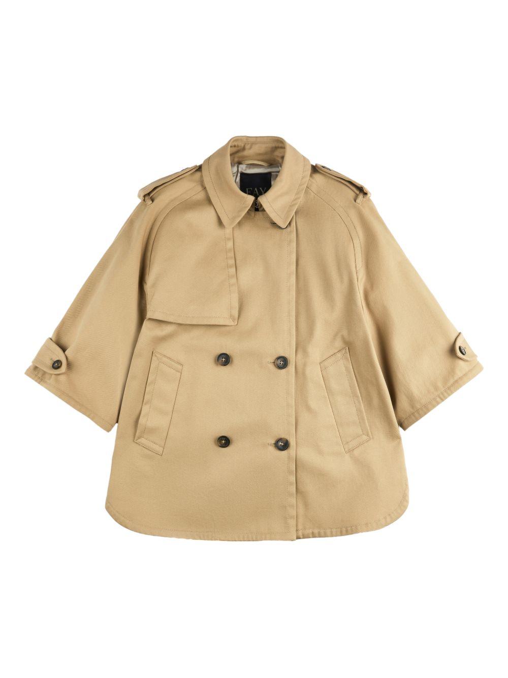 FAY Trench caban doppiopetto in cotone beige
