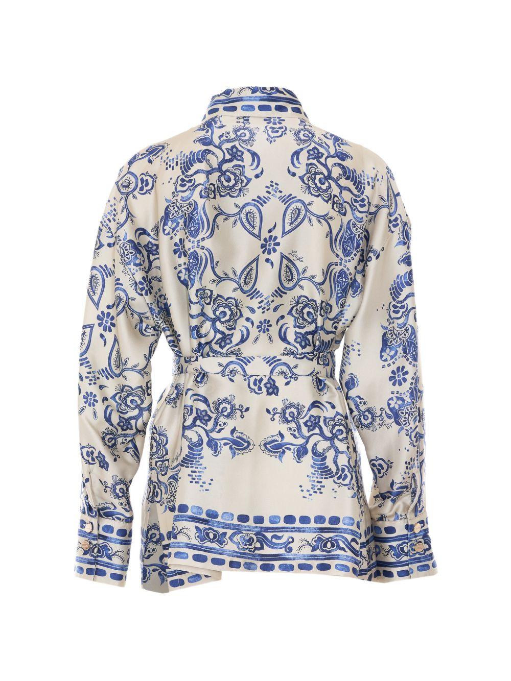 LIUJO Camicia con stampa floreale blu e cintura in vita