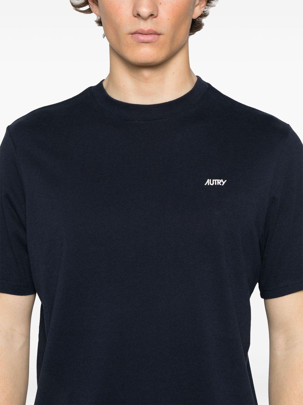 AUTRY T-shirt in cotone blu con stampa logo bianco