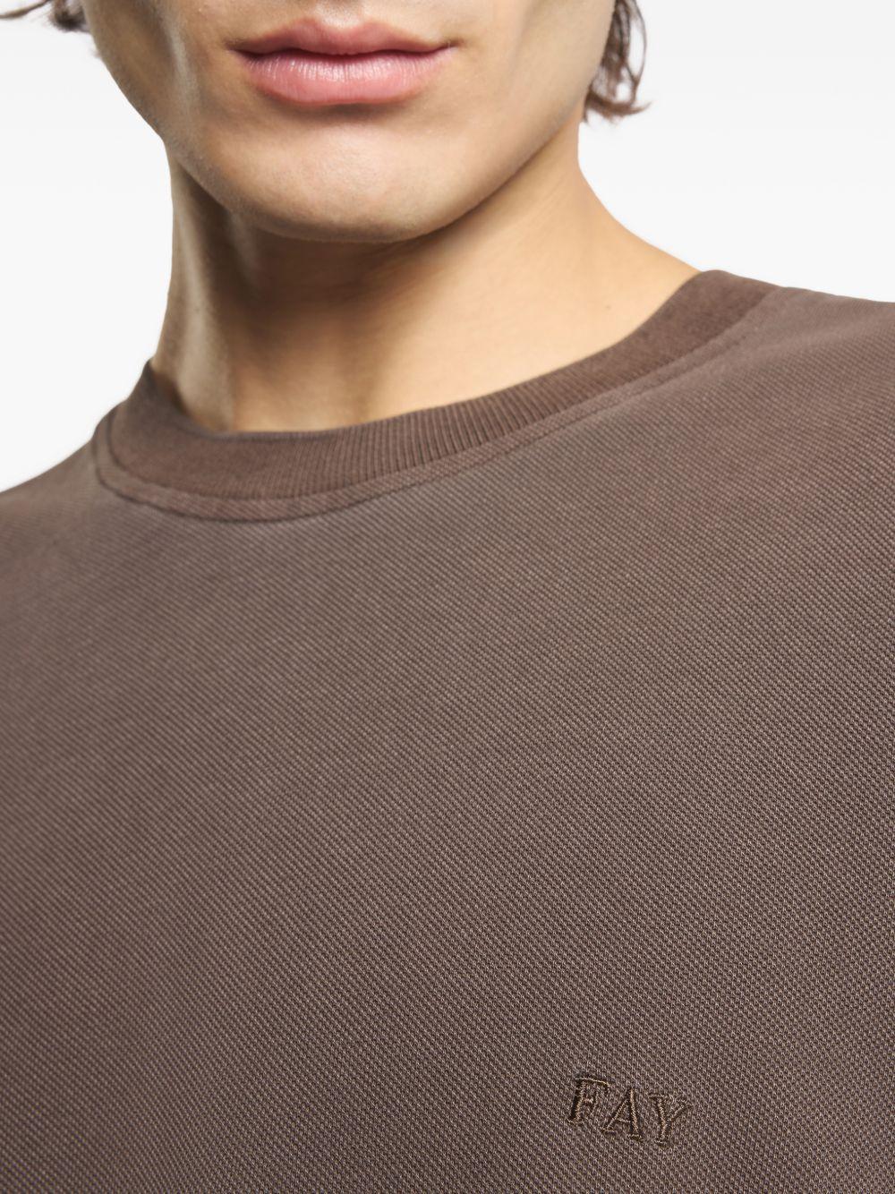 FAY T-shirt in cotone marrone girocollo