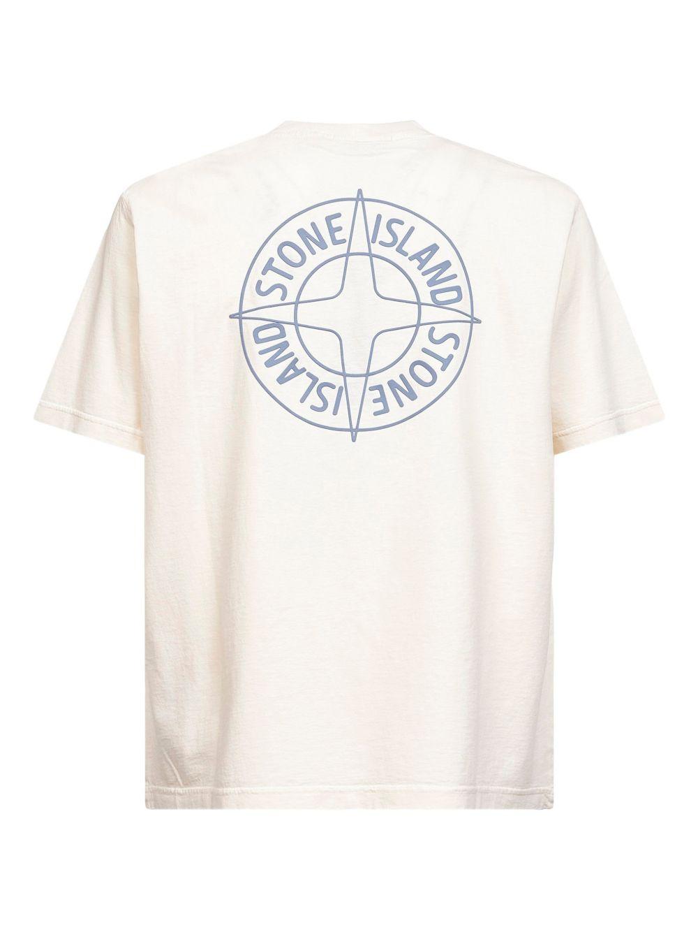 STONE ISLAND T-shirt in cotone bianco con stampa blu