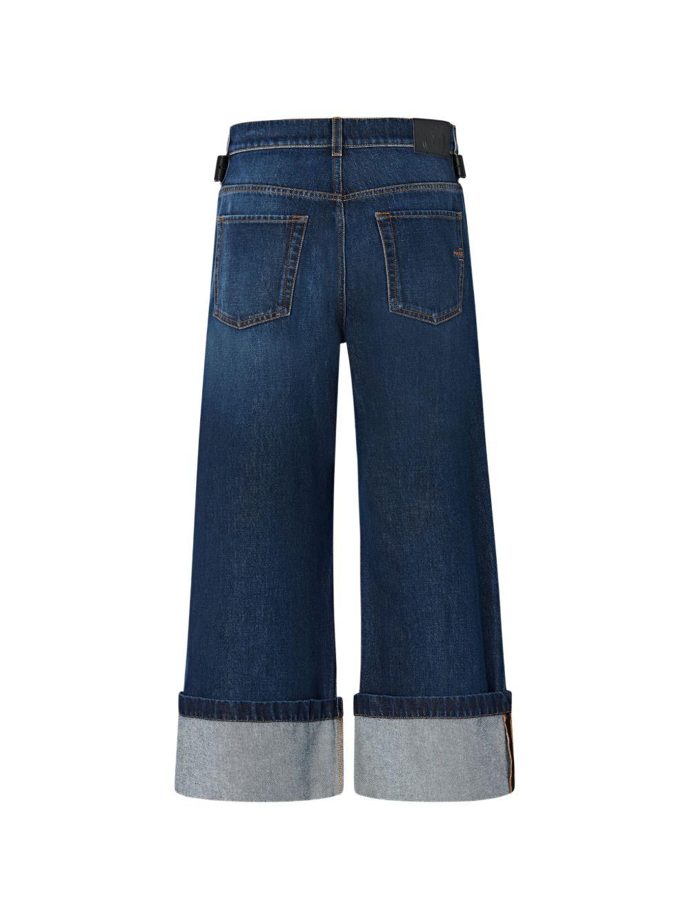 PINKO Jeans lunghi Cyntia in cotone blu con risvolto e cintura