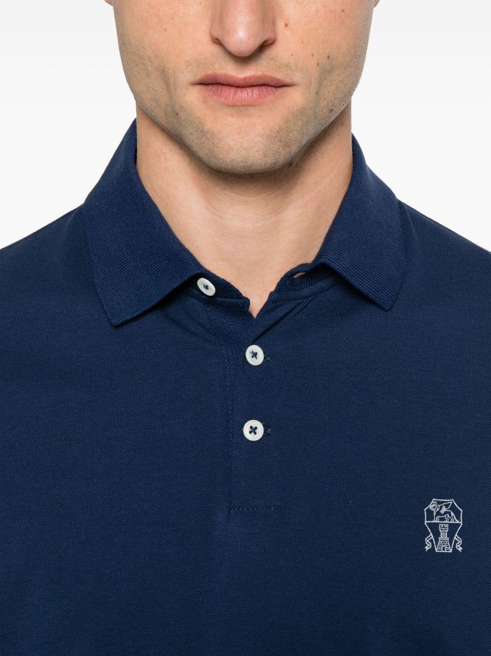 BRUNELLO CUCINELLI Polo blu in cotone con ricamo