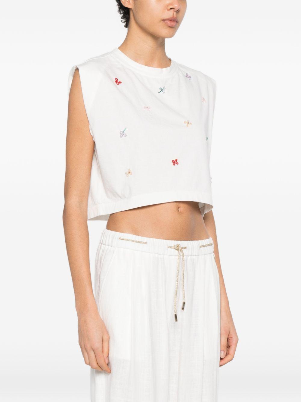 FORTE FORTE Top di cotone con ricami senza maniche