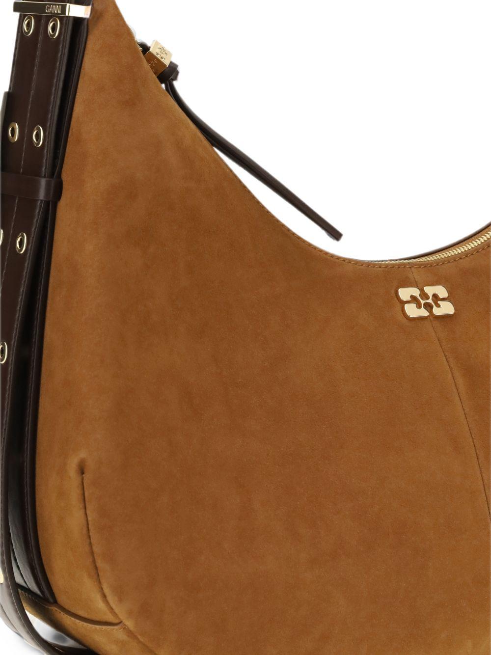 GANNI Borsa Hobo in pelle scamosciata con logo metallico